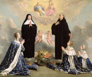 Anna van Oostenrijk (1601-66) en haar kinderen in gebed met St. Benedictus en St. Scholastica, 1646